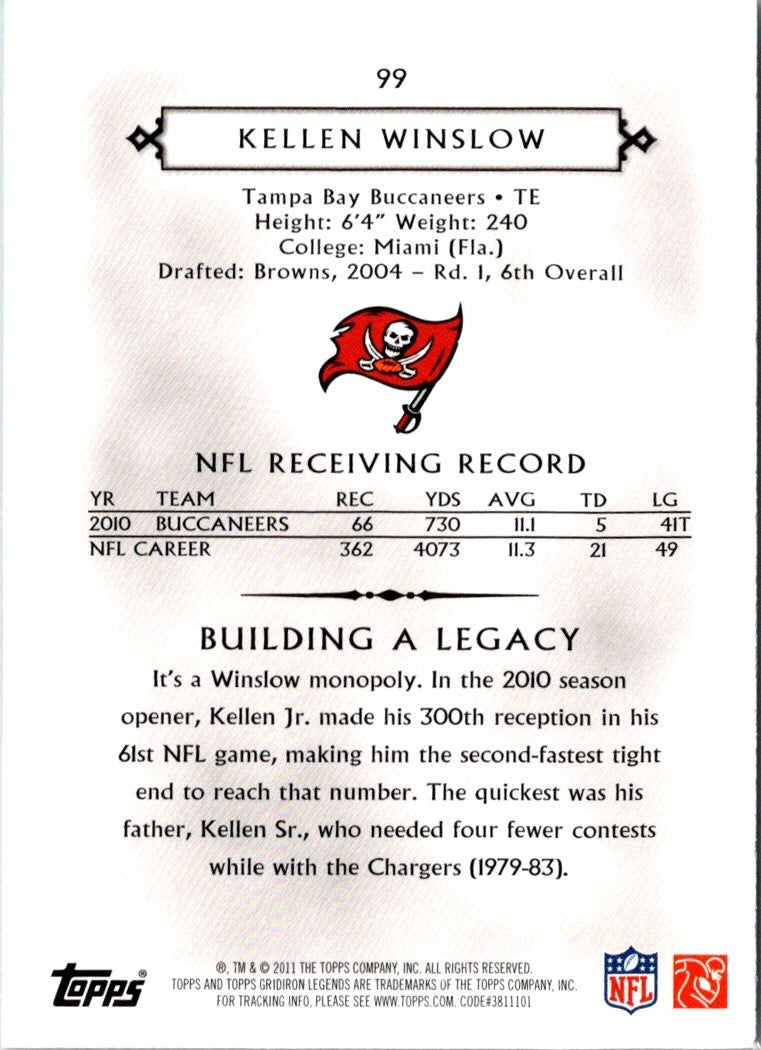 2011 Topps Gridiron Legends Kellen Winslow