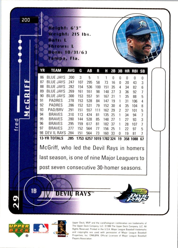 1999 Upper Deck MVP Fred McGriff