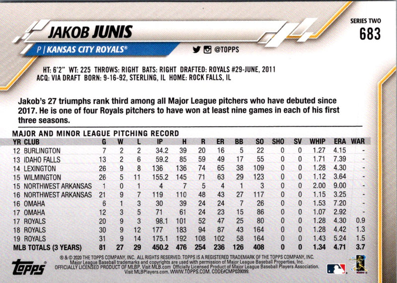 2020 Topps Jakob Junis