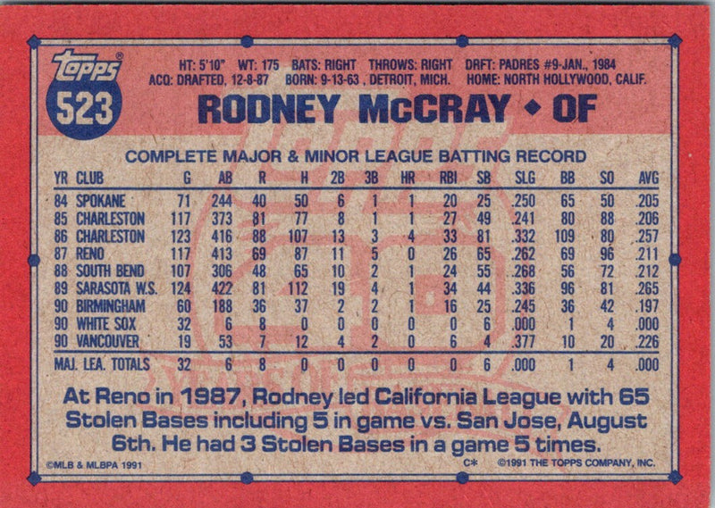 1991 Topps Rodney McCray