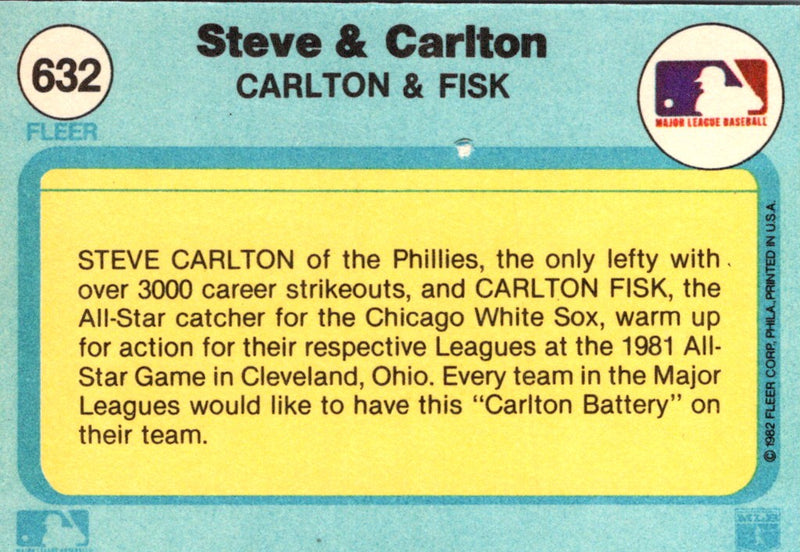 1982 Fleer Steve Carlton/Carlton Fisk