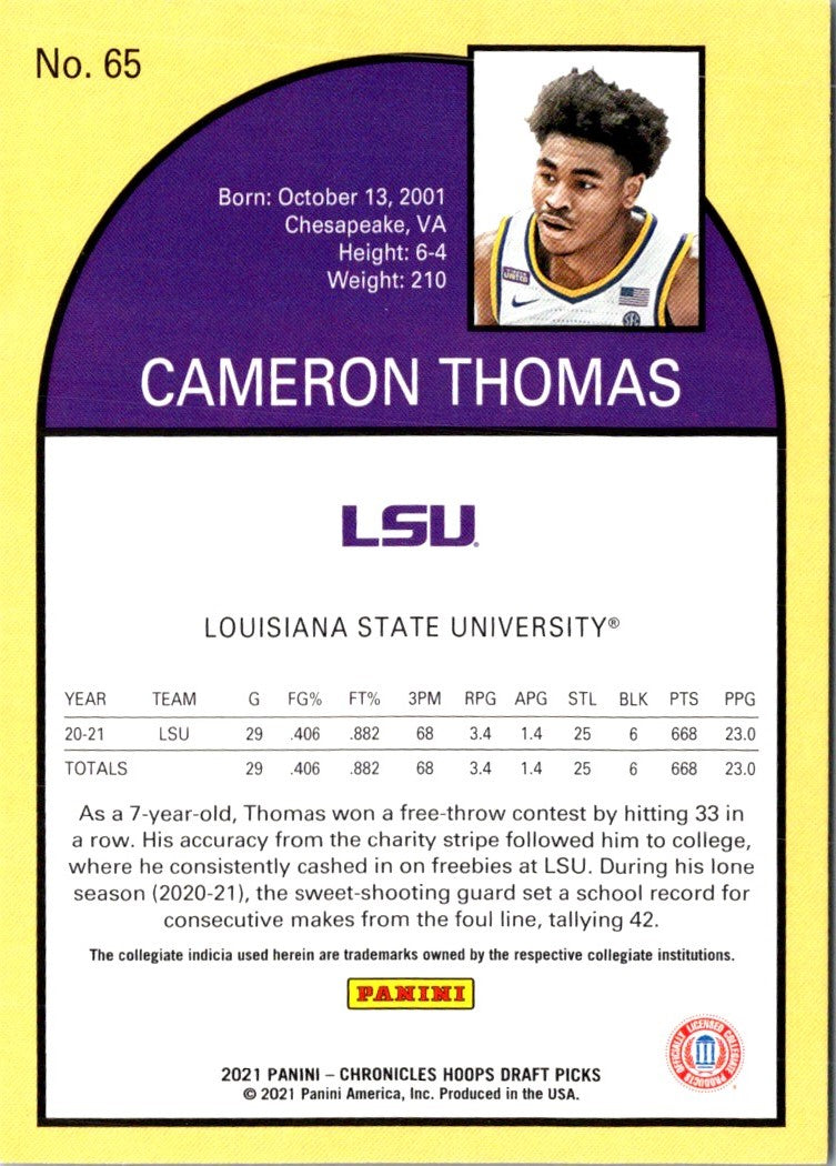 2021 Panini Chronicles Draft Picks Cameron Thomas