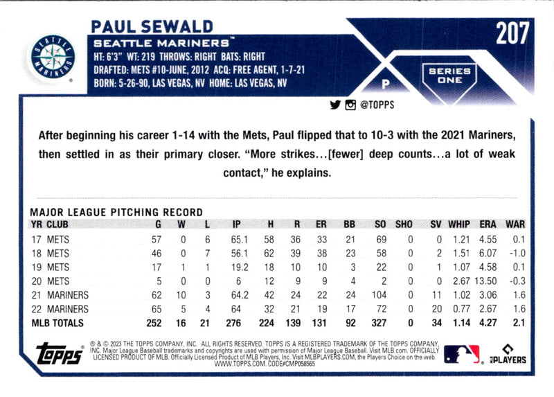 2023 Topps Royal Blue Paul Sewald