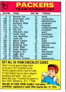 1974 Topps Team Checklists Checklist Green Bay Packers