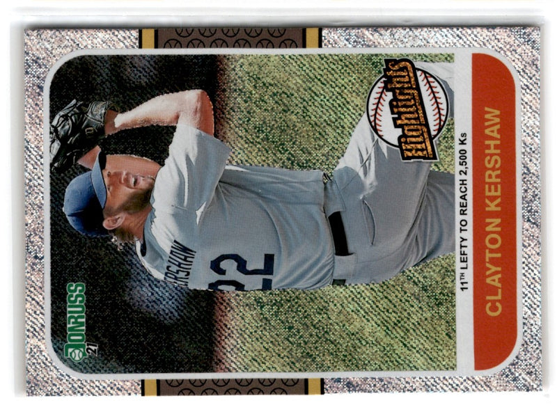 2021 Donruss Highlights Clayton Kershaw #HI11