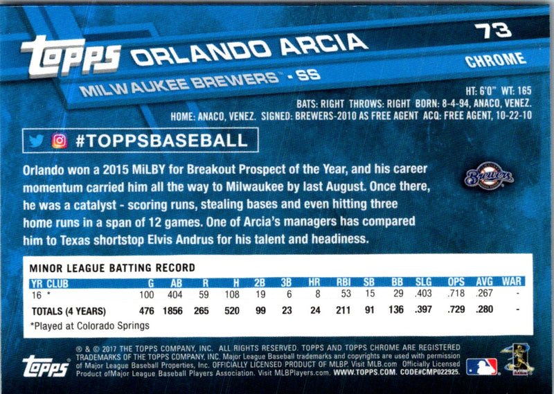 2017 Topps Chrome Orlando Arcia