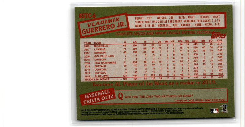 2020 Topps Chrome 1985 Baseball Vladimir Guerrero Jr.