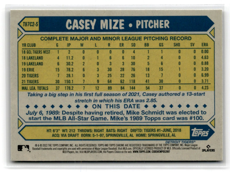 2022 Topps 1987 Baseball Chrome Casey Mize