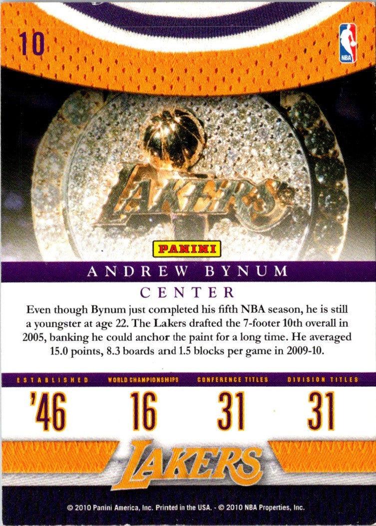 2009 Panini Season Update Lakers Legacy Andrew Bynum