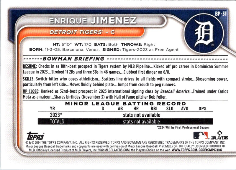 2024 Bowman Prospects Enrique Jimenez