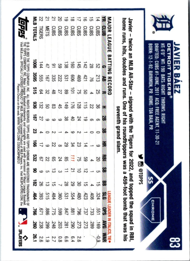 2023 Topps Chrome Javier BÃ¡ez