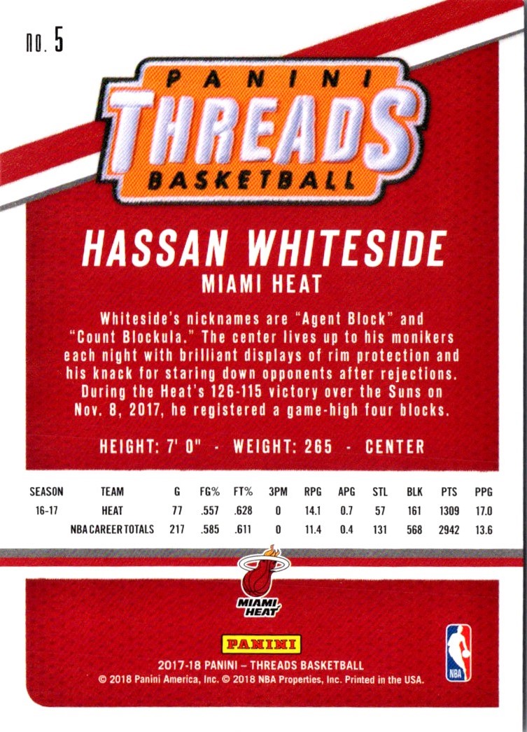 2017 Panini Threads Hassan Whiteside