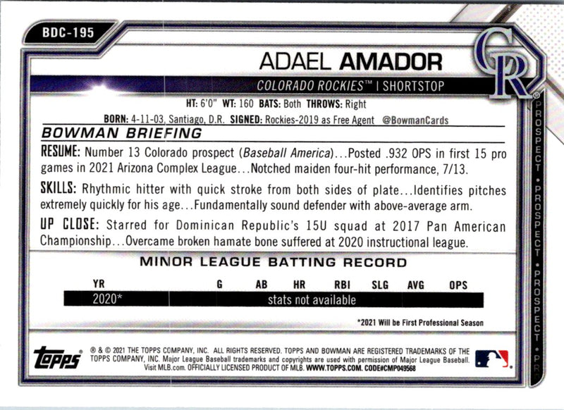 2021 Bowman Draft Chrome Adael Amador