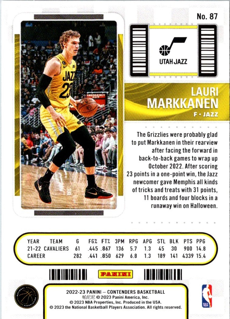 2022 Panini Contenders Season Ticket Lauri Markkanen