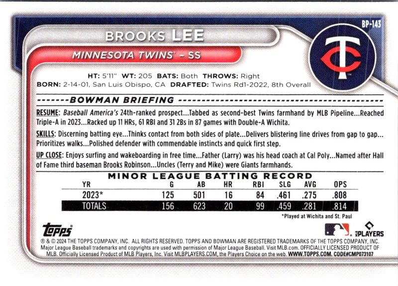 2024 Bowman Prospects Brooks Lee