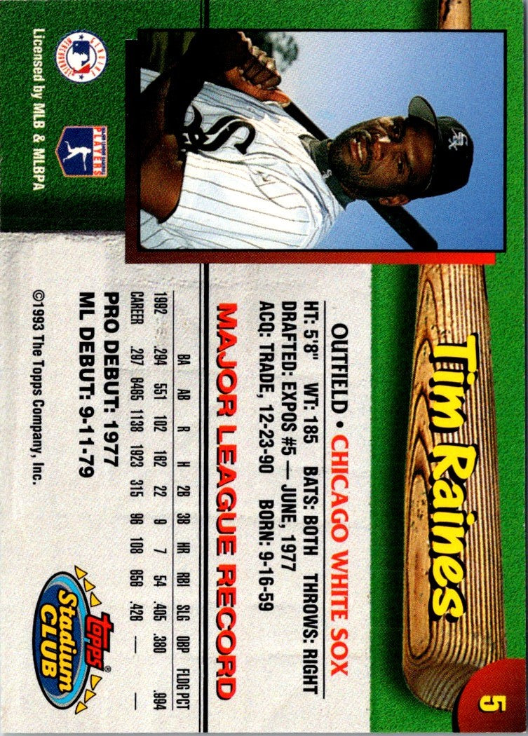 1993 Stadium Club Chicago White Sox Tim Raines