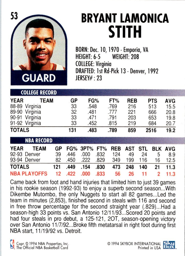 1994 Hoops Bryant Stith