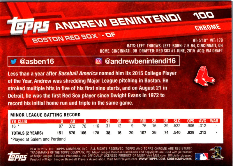 2017 Topps Chrome Andrew Benintendi