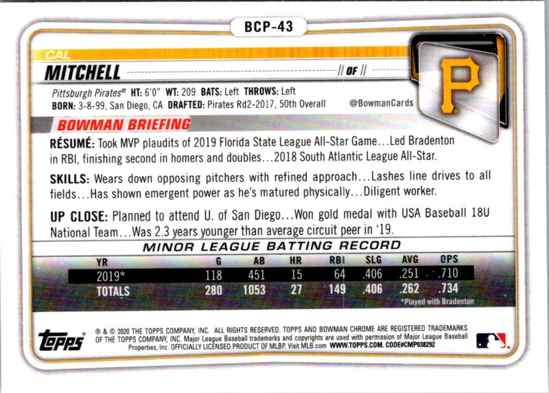 2020 Bowman Chrome Prospects Cal Mitchell