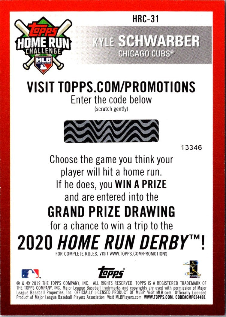 2019 Topps Home Run Challenge Codes Kyle Schwarber