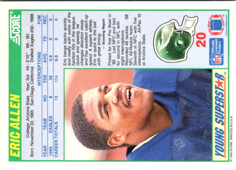 1990 Score Young Superstars Eric Allen