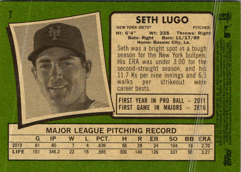 2020 Topps Heritage Seth Lugo