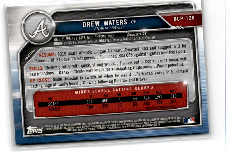 2019 Bowman Chrome Prospects Drew Waters