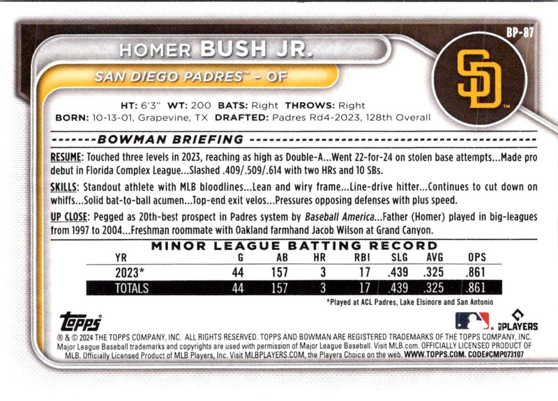 2024 Bowman Prospects Homer Bush Jr.