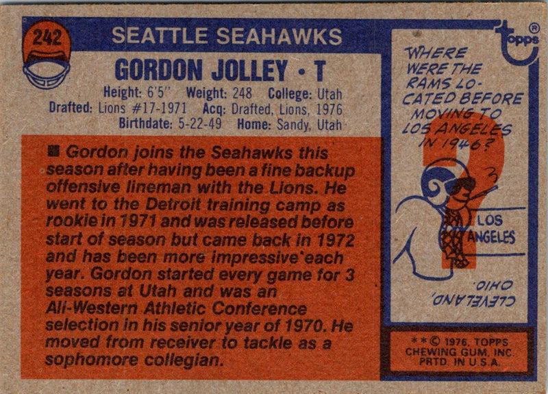 1976 Topps Gordon Jolley