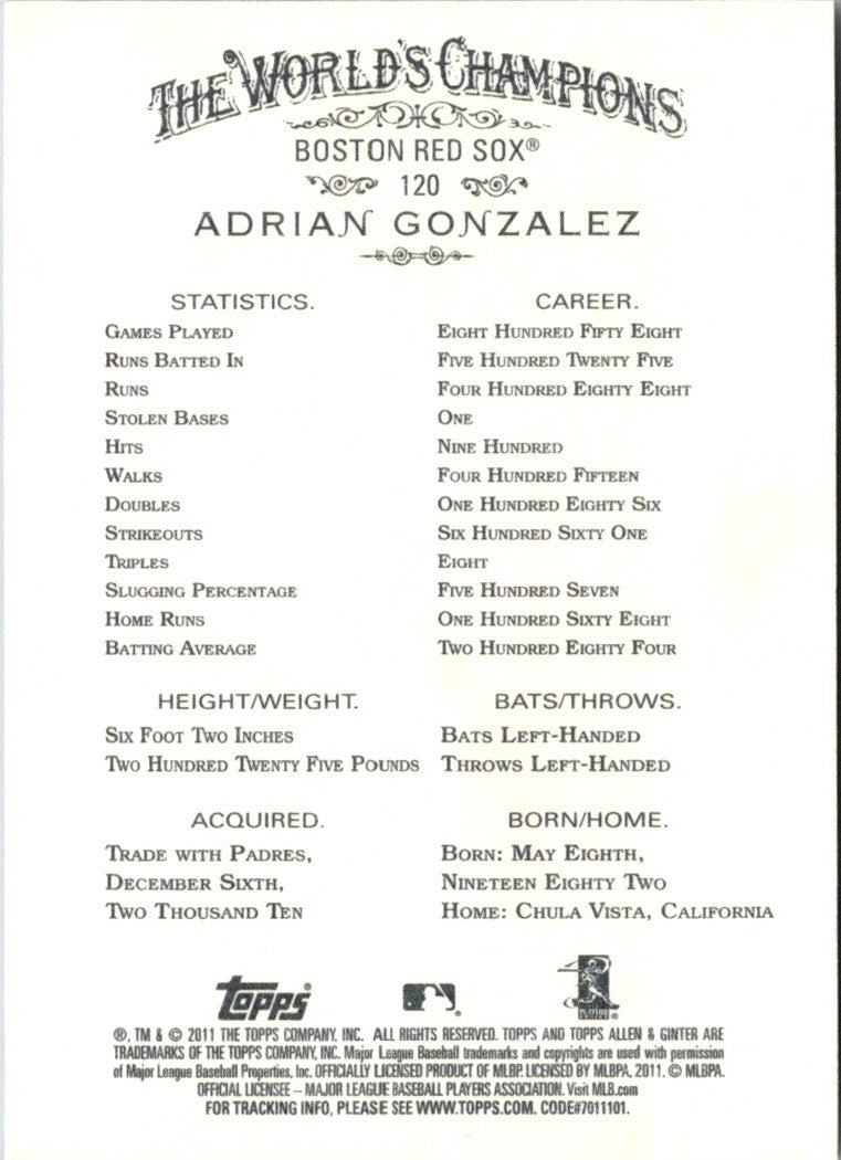2011 Topps Allen & Ginter Adrian Gonzalez