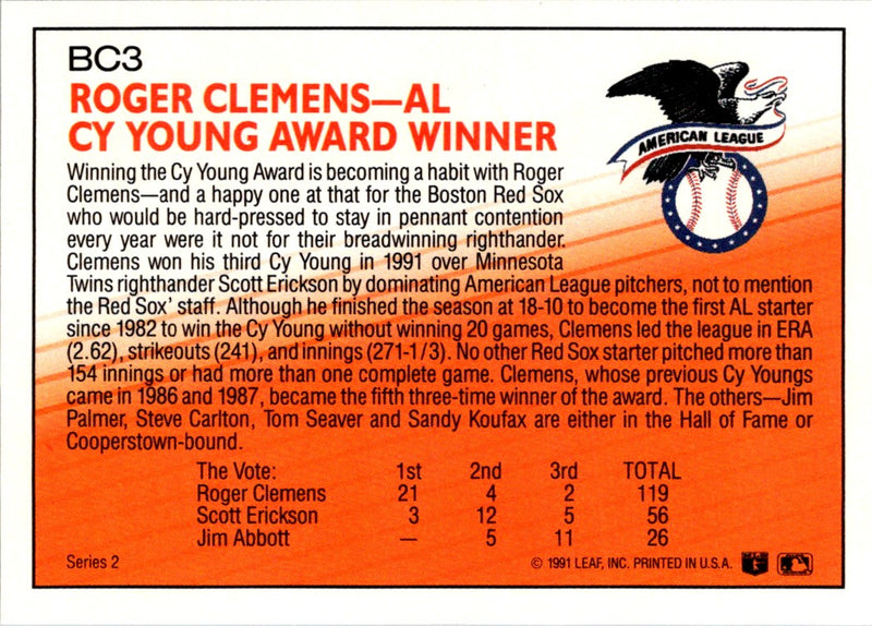 1992 Red Foley Stickers Roger Clemens