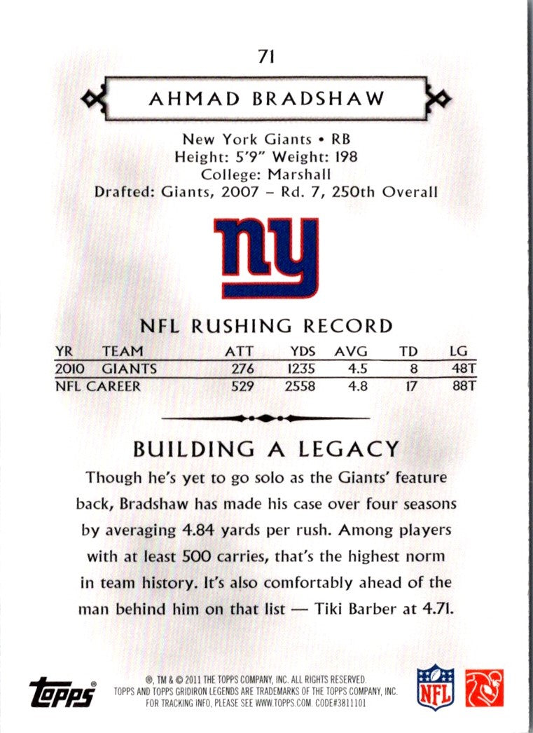 2011 Topps Gridiron Legends Ahmad Bradshaw