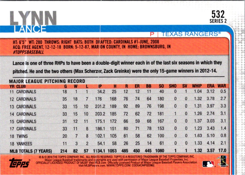 2019 Topps Lance Lynn