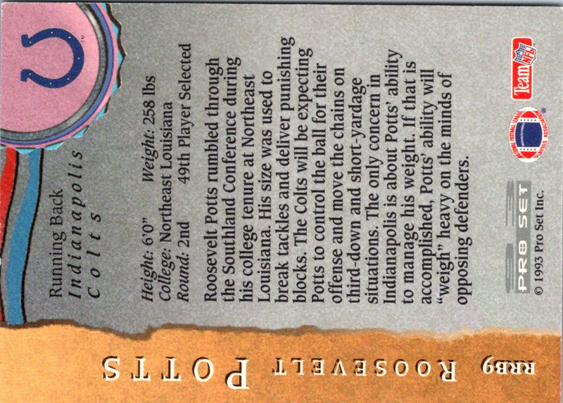 1993 Pro Set Rookie Running Backs Roosevelt Potts