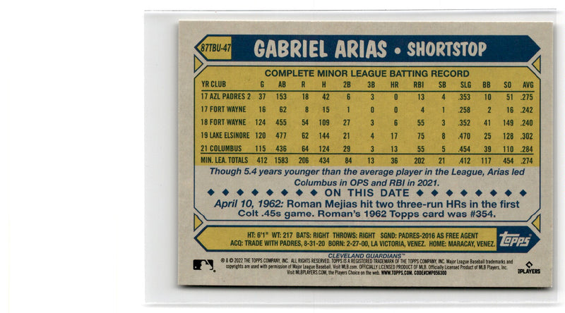 2022 Topps Chrome Platinum Anniversary Gold Prism Refractor Gabriel Arias