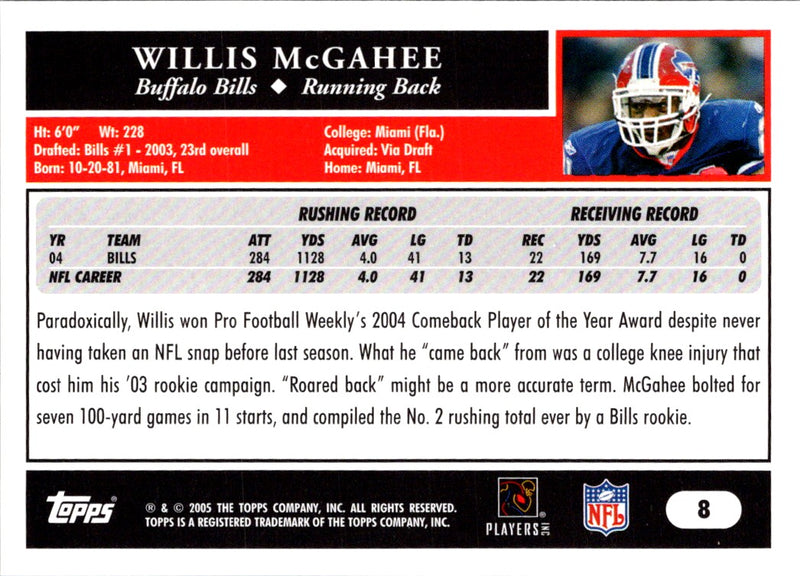 2005 Topps Willis McGahee