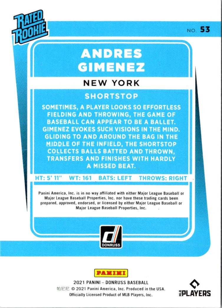 2021 Donruss Blue Andres Gimenez