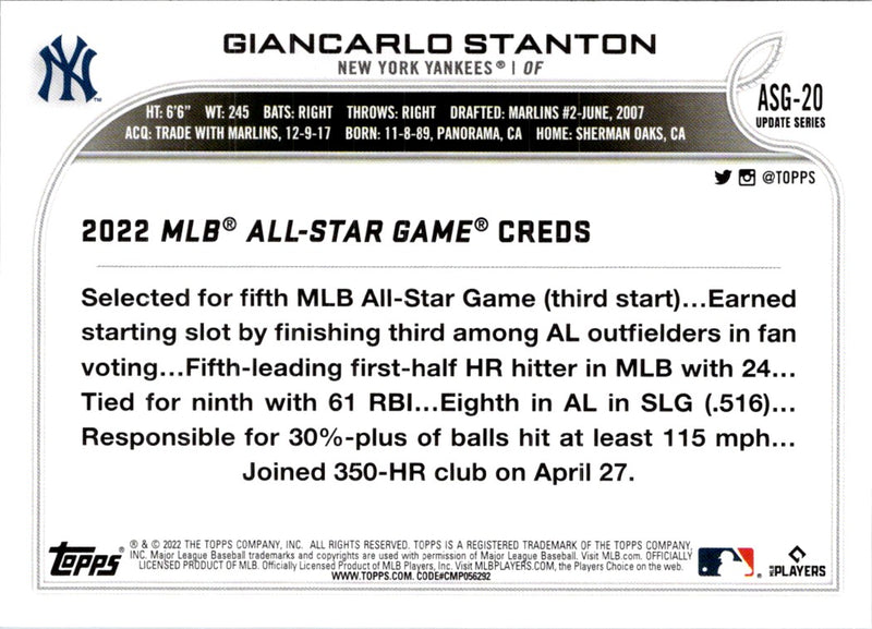 2022 Topps Update 2022 MLB All-Star Game Giancarlo Stanton