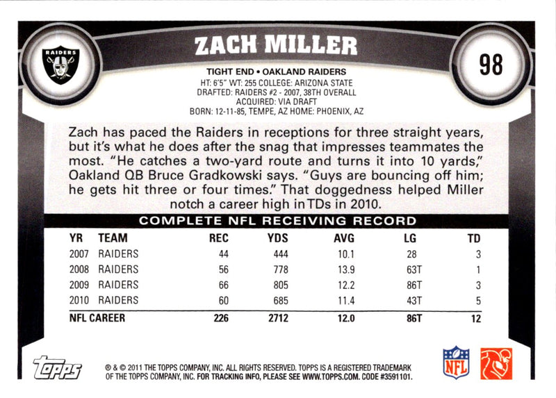 2011 Topps Zach Miller