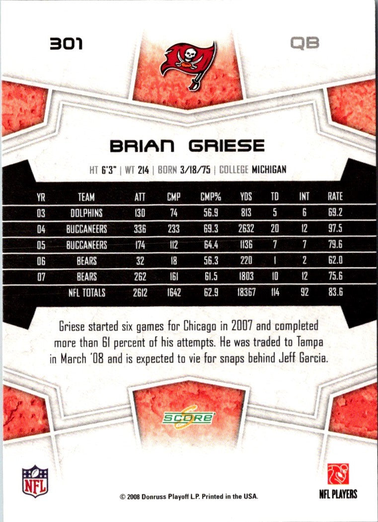 2008 Score Super Bowl XLIII Brian Griese