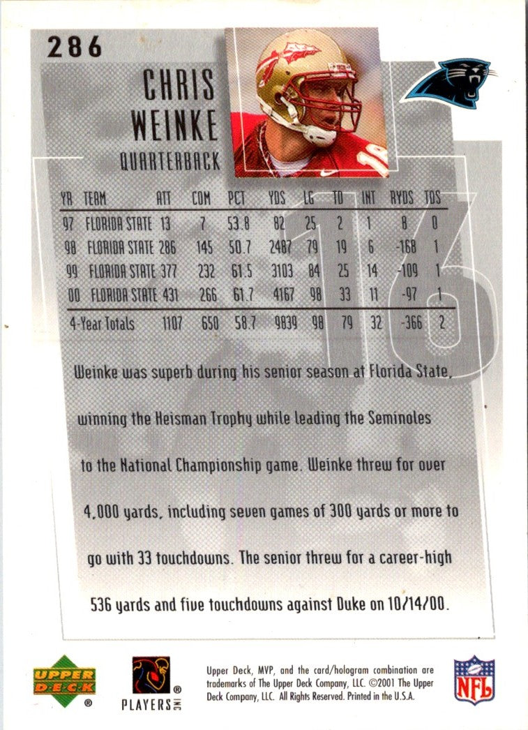 2001 Upper Deck MVP Chris Weinke