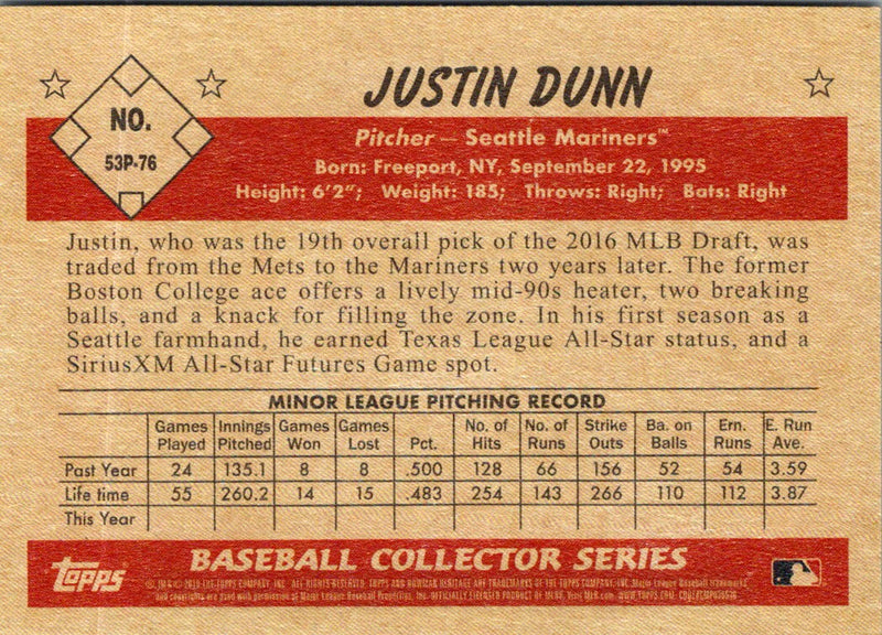 2019 Bowman Heritage Prospects Justin Dunn