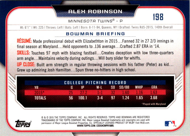 2015 Bowman Draft Picks & Prospects Alex Robinson