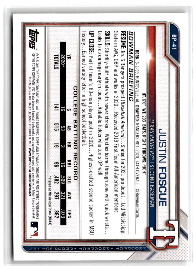 2021 Bowman Prospects Justin Foscue