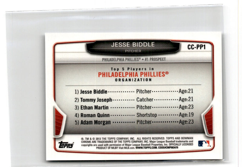 2013 Bowman Chrome Prospects Jesse Biddle