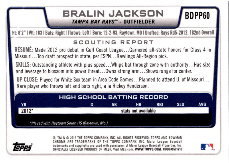 2012 Bowman Draft Picks & Prospects Chrome Bralin Jackson