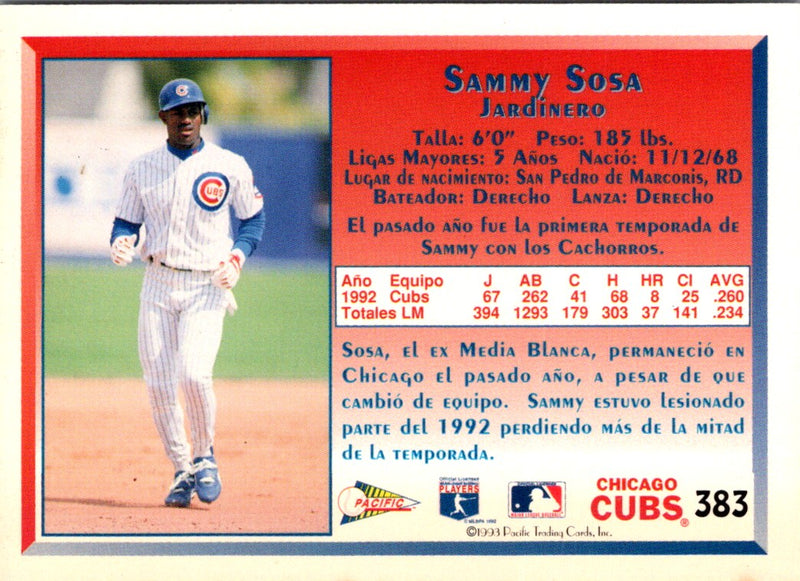 1993 Pacific Spanish Sammy Sosa