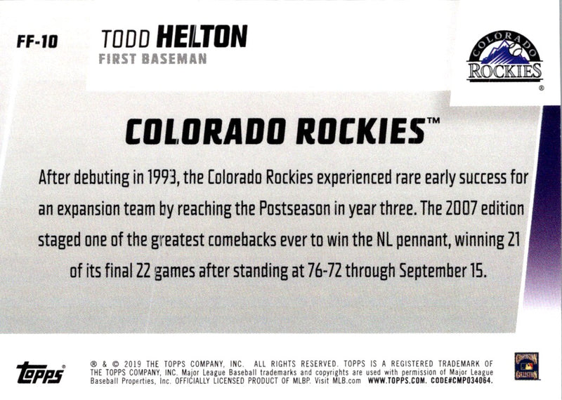 2019 Topps Franchise Feats Todd Helton