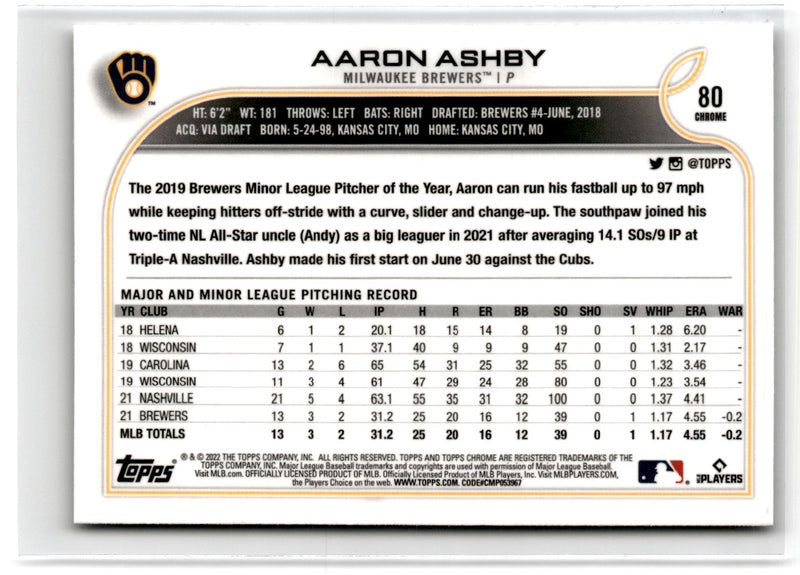 2022 Topps Chrome Aaron Ashby