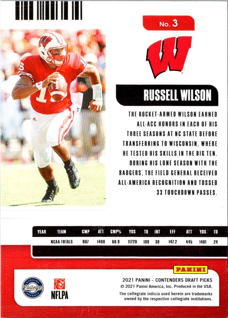 2021 Panini Contenders Draft Picks Game Ticket Red Russell Wilson